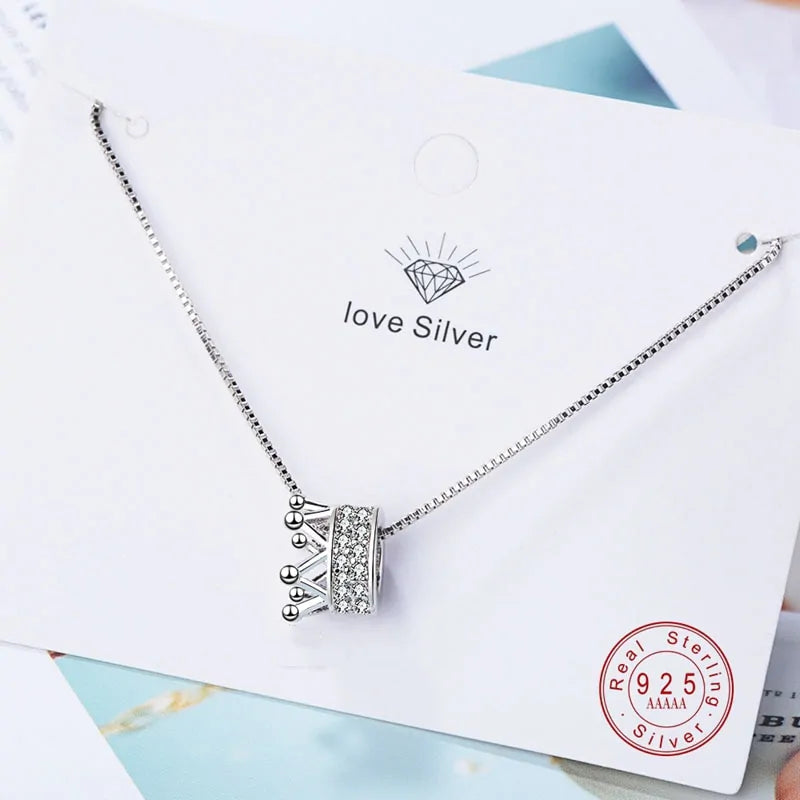 Princess Crown CZ Pendant Necklace: Unique Fine Jewelry for Women