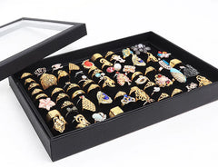 100 Slots Jewelry Ring Display Organizer Tray Holder Earrings Storage Box Case