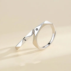 Minimalist Silver Sun Moon Adjustable Ring - Couple Engagement Jewelry