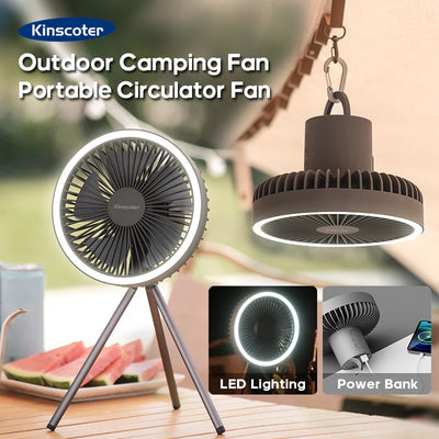 10000mAh 4000mAh Camping Fan Rechargeable Desktop Portable Circulator Wireless Ceiling Electric Fan with Power Bank LED Lighting (great for selfie videos)