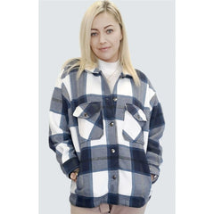 Navy Blue Checked Shacket Womens