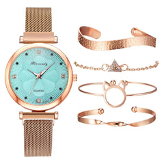 5-Piece Women's Luxury Magnet Buckle Watch Bracelet Set