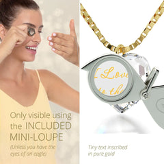 Tiny Heart Jewelry Set 24k Gold Inscribed I Love You to the Moon and Back Necklace and Drop Earrings