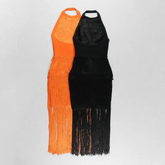 Fringe  Halterneck Backless Dress